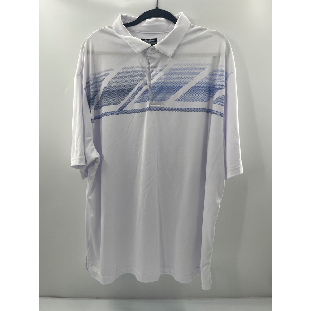 Ben Hogan Performance Mens 2XL White Blue Geometric Graphic Golf Polo Shirt